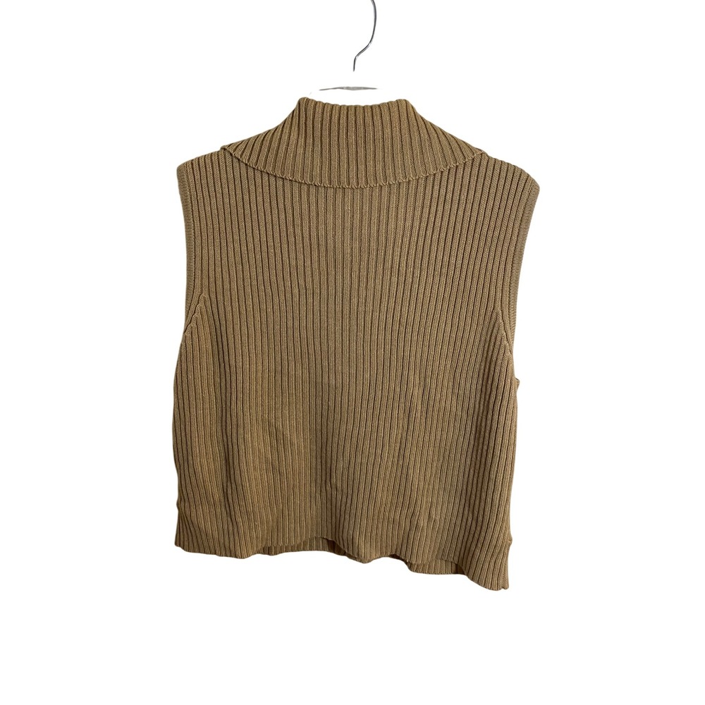 Designers Studio Originals Tan Leather Floral Embroidered Zip Up Sweater Vest XL - Picture 5 of 6